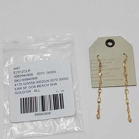 Anthropologie gold over Brass long dangling dainty earrings NEW with tags - Picture 1 of 8